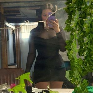 Black Mesh Top Mini Formal Dress